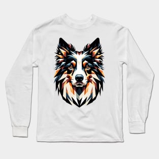 Geometric Border Collie: Canine Mosaic Art Long Sleeve T-Shirt